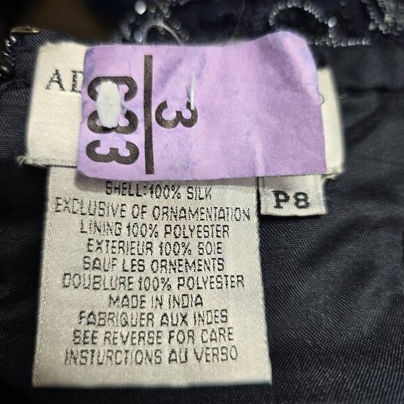 Vintage Adrianna Papell Navy Blue Silk Beaded Long Formal Ball Gown Prom Dress - Picture 11 of 11